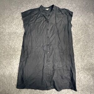 Eileen Fisher Black 100% Org. Linen Mandarin Collar Button Front Tunic Dress L